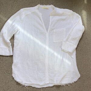 Anthropologie Stark White Muslin Cotton 3/4 Sleeve Tunic sz S